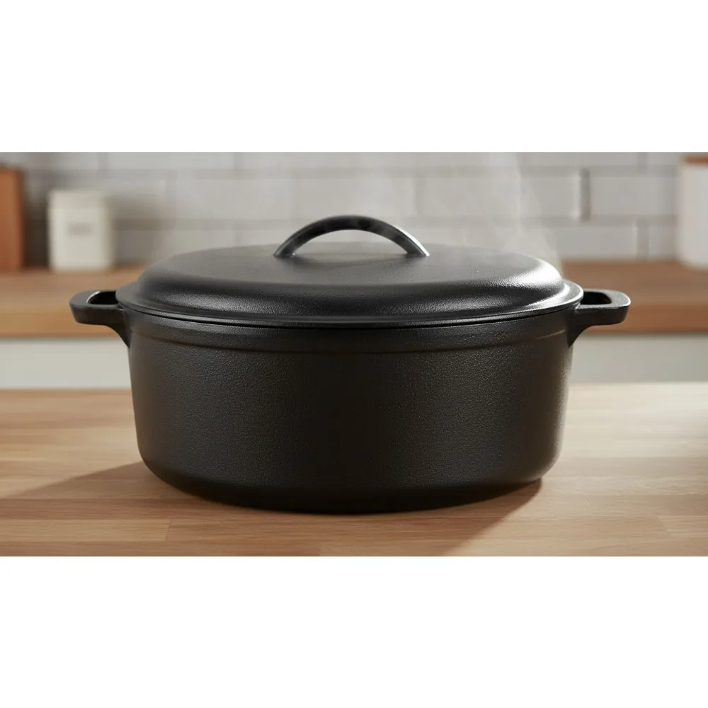 

Large 7-Quart Pre-Seasoned Cast Iron Dutch Oven with Lid, Dual Handles for Even Cooking, Heavy-Duty & Oven Safe