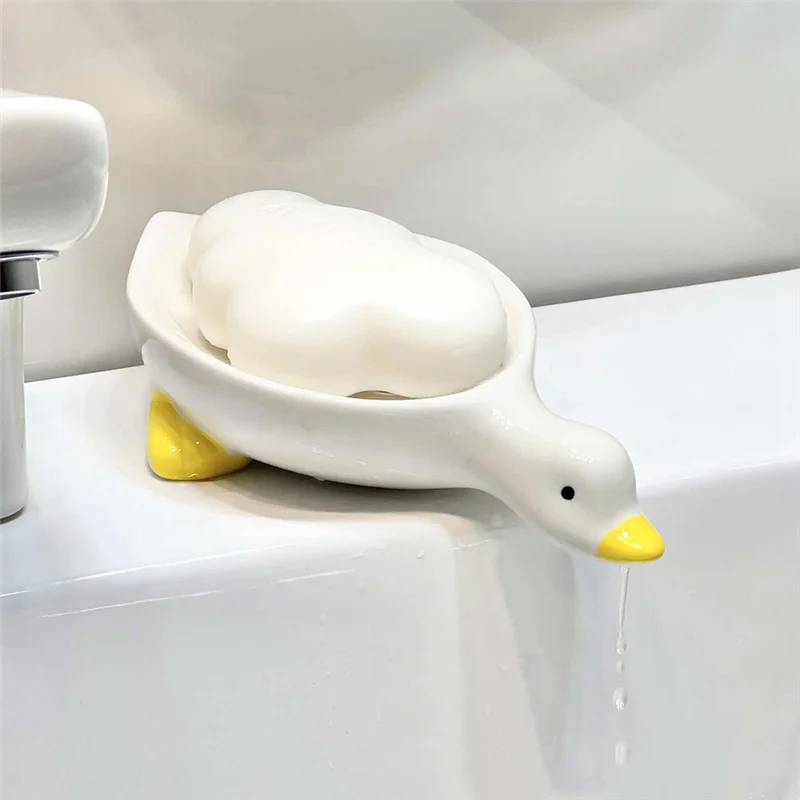 

Ceramic Soap Dish with Drain, White Cute Animal Soap Dish for Shower Bathroom, Self Draining Ceramic Soap Holder