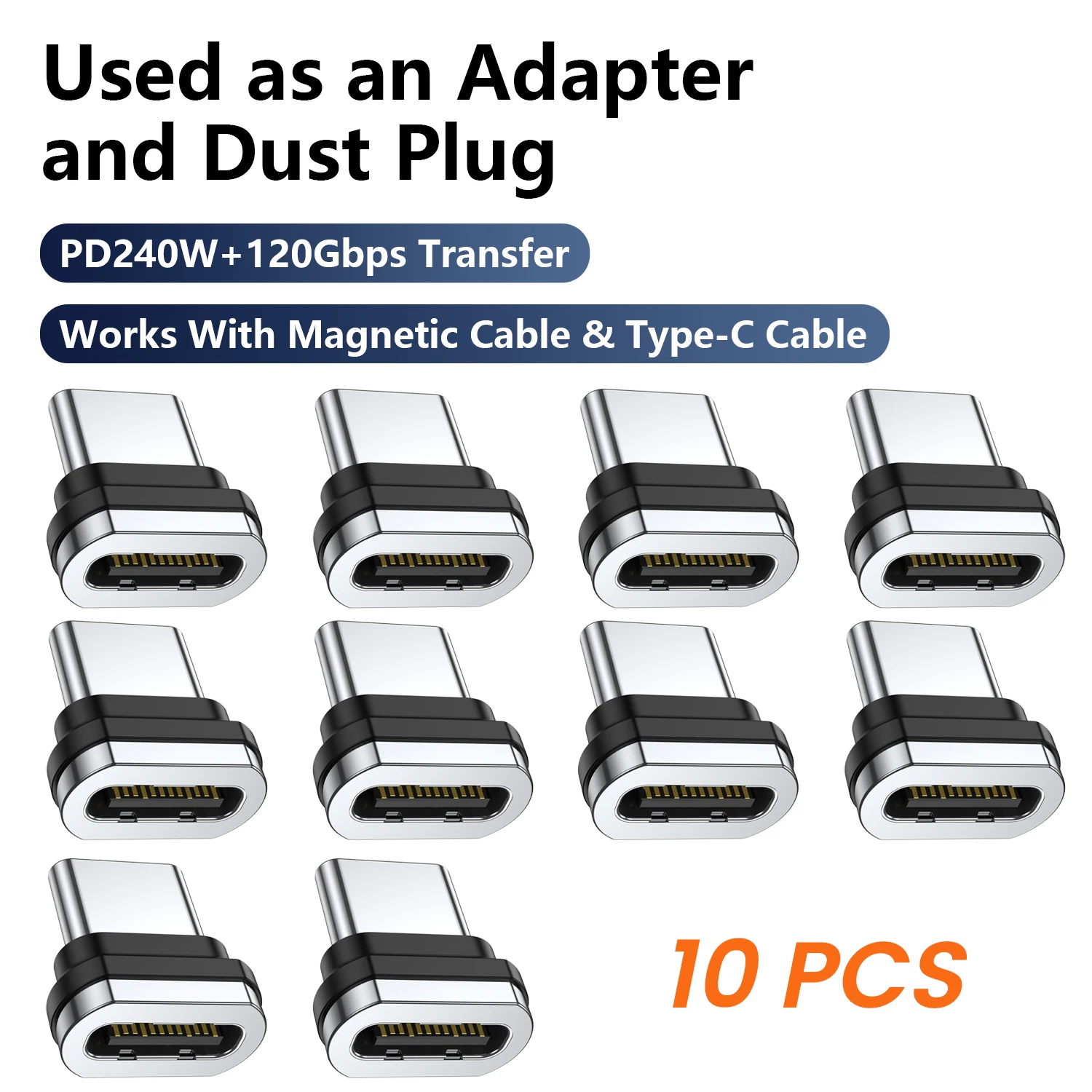 Magnetic Type C Dust Plug 240W 120Gbps USB‑C Magnetic Adapter 2‑in‑1 Type‑C Dust Plug Connector For Magnetic & Type C Cable