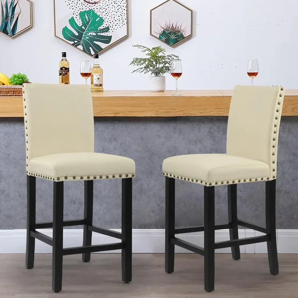 

Bar Chair Set of 2, 24 Inches Counter Height Stools Upholstered Barstool with Solid Wood Legs, Bar Chair