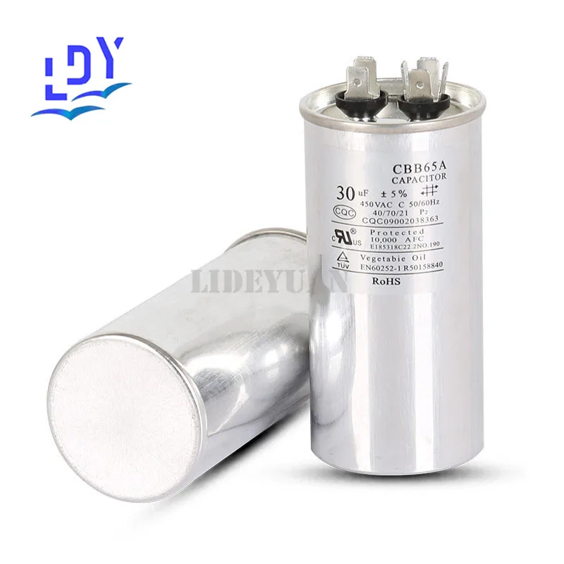 1PCS CBB65 5 uf450v20UF25UF450v30UF 35UF 40UF 450v 45UF 50UF 60UF450V70UF80UF450V air conditioning compressor startup capacitor