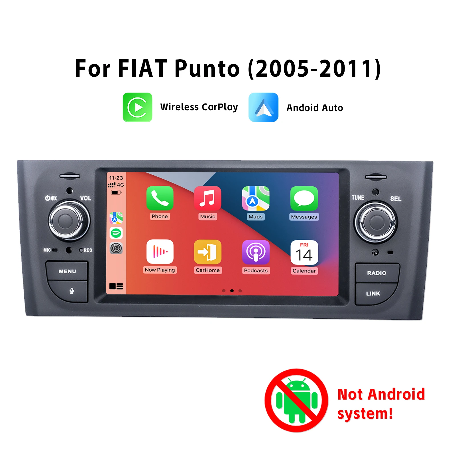 

IPS Touch Screen Car Radio with Wireless Carplay Android Auto for FIAT Punto 2005-2011 with DAB+ BT DSP AHD Rear View Camera