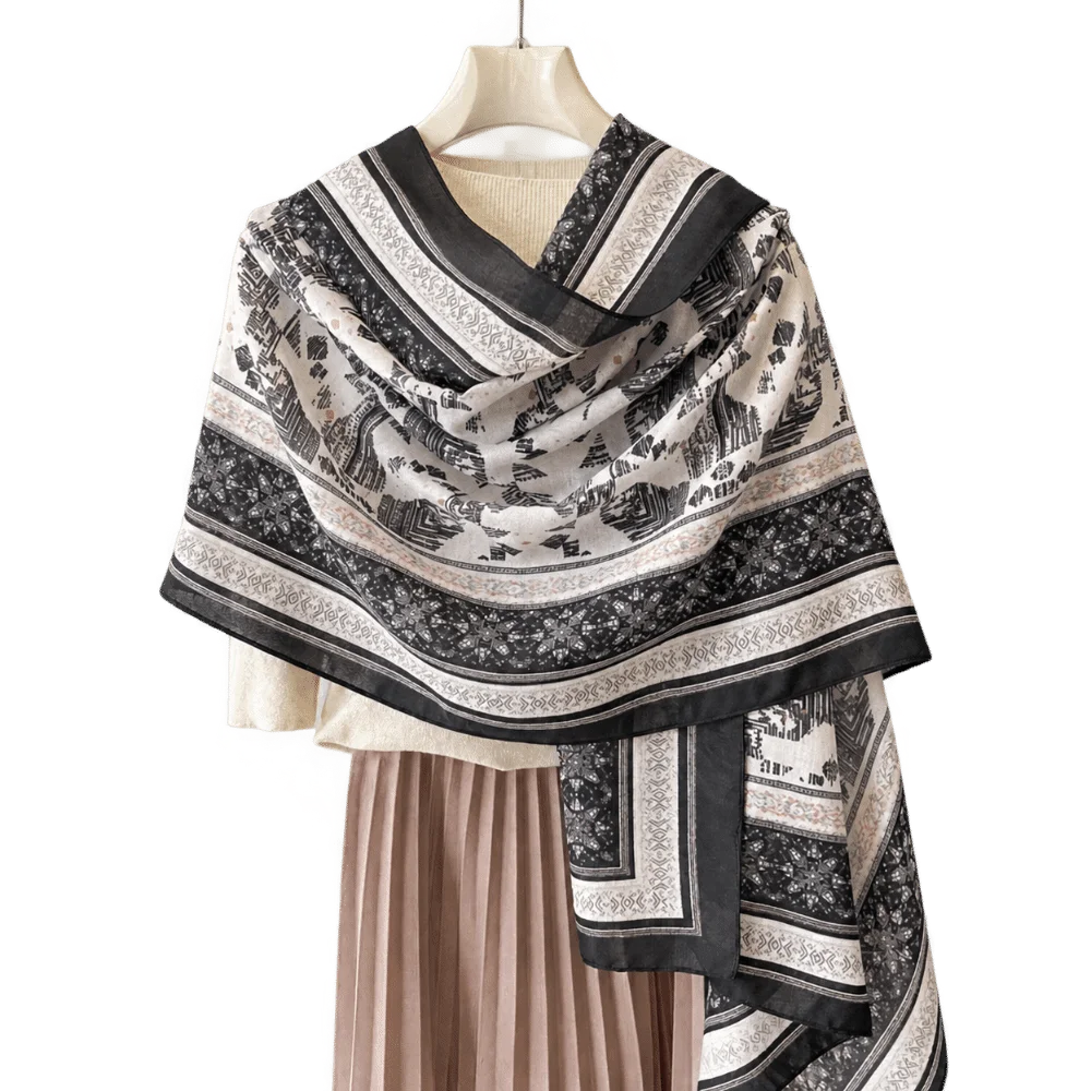 Large Size Ethnic Print Shawl Multi-Purpose Tribal Print Beach Wrap Shawl Bohemian Casual Sun Protection Wrap Scarf For Women