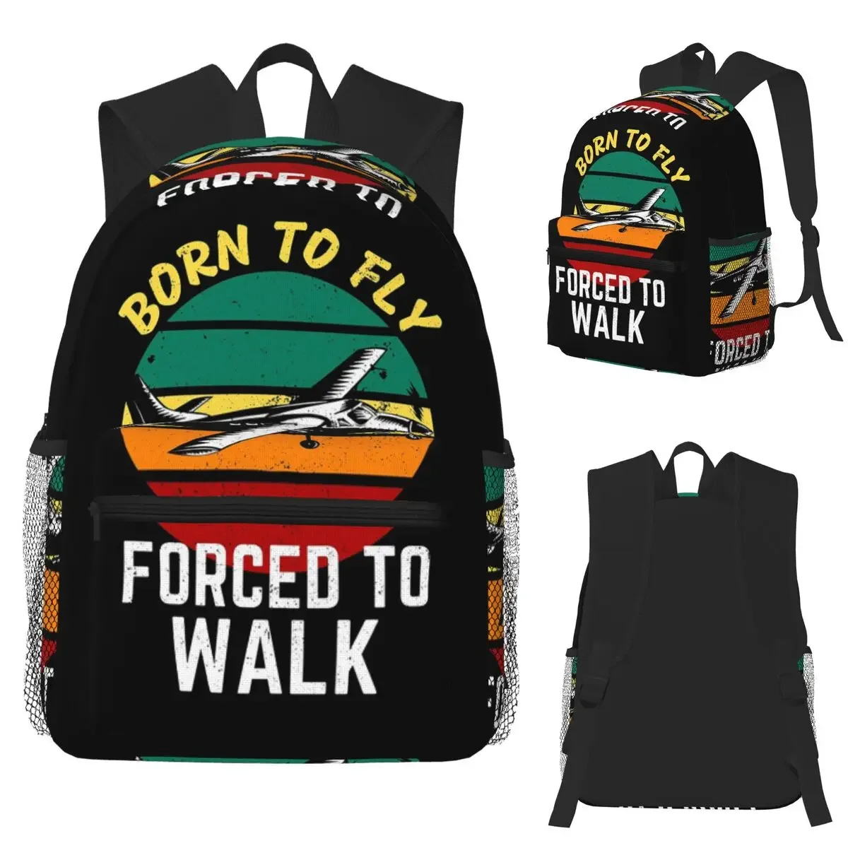 Born To Fly Captain Stripes Flight Pilot Student Backpack School Bag Hiking Travel Daypack for Men Women Bookbag Shoulder Bags