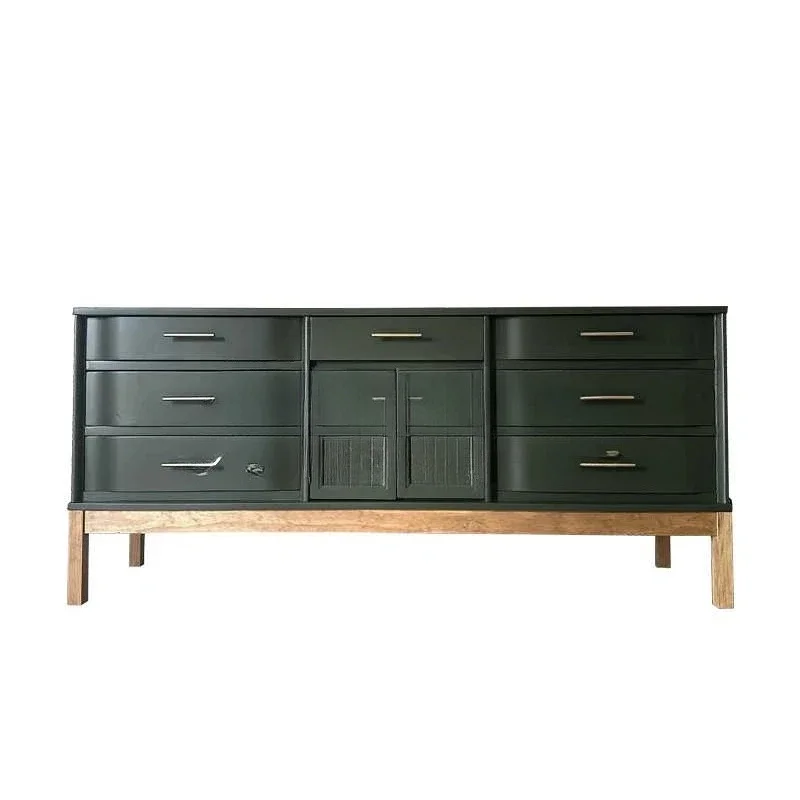 

retro green solid wood dining side cabinet/medieval carved entrance cabinet/large capacity drawer cabinet