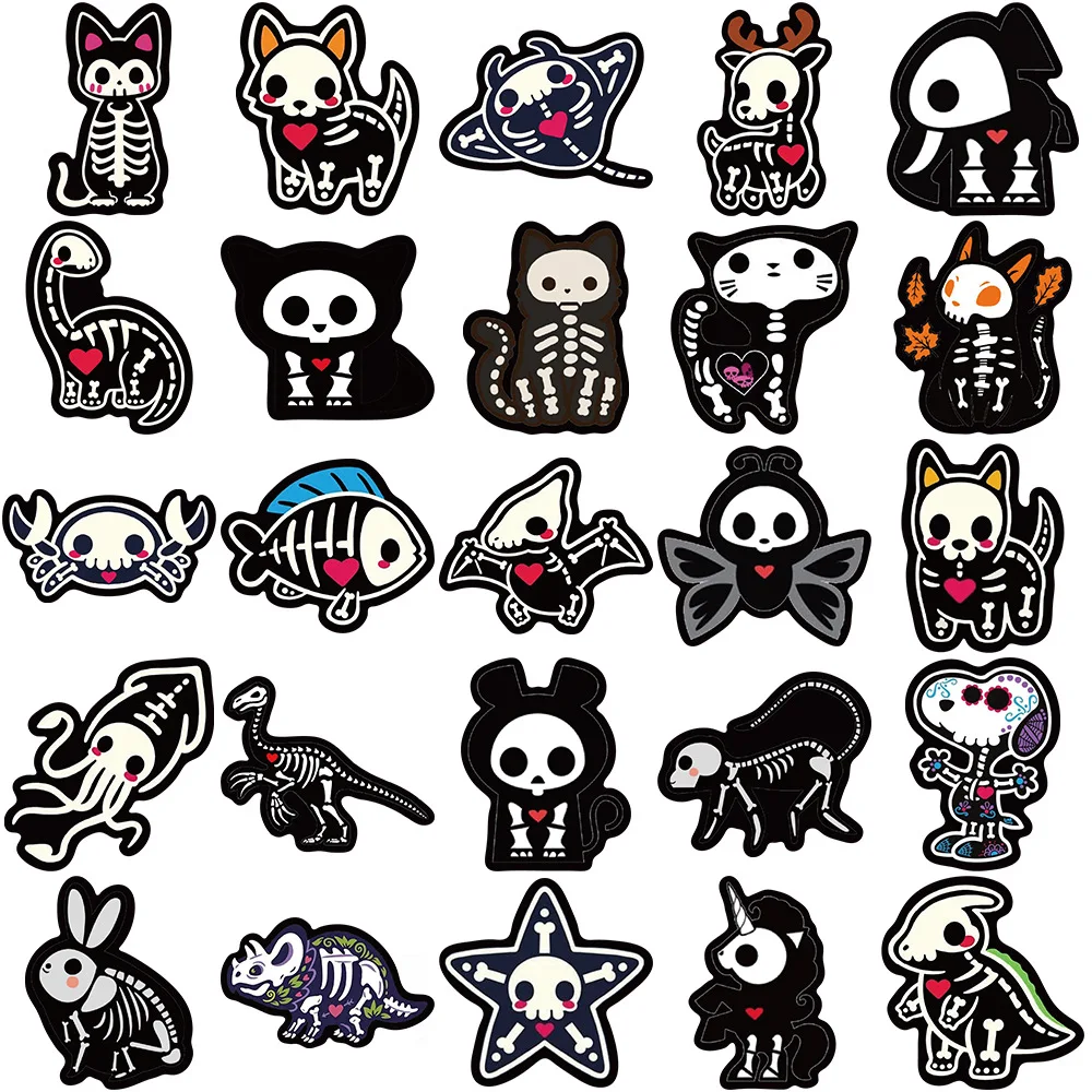 10/30/50Pcs Cartoon animal skeleton skull Stickers For Snowboard Laptop Luggage Car Fridge DIY Styling Vinyl Home Decor Stickers