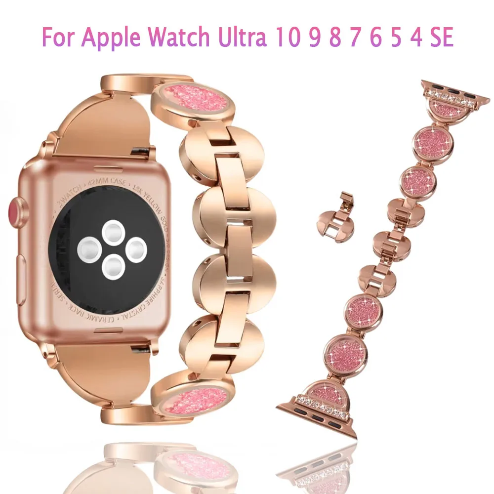 

Luxury Quicksand Diamond Metal Strap For Apple Watch Ultra 49mm 10 46mm 42mm Women's Fashion Bracelet iWatch 9 8 7 6 5 4 SE Band