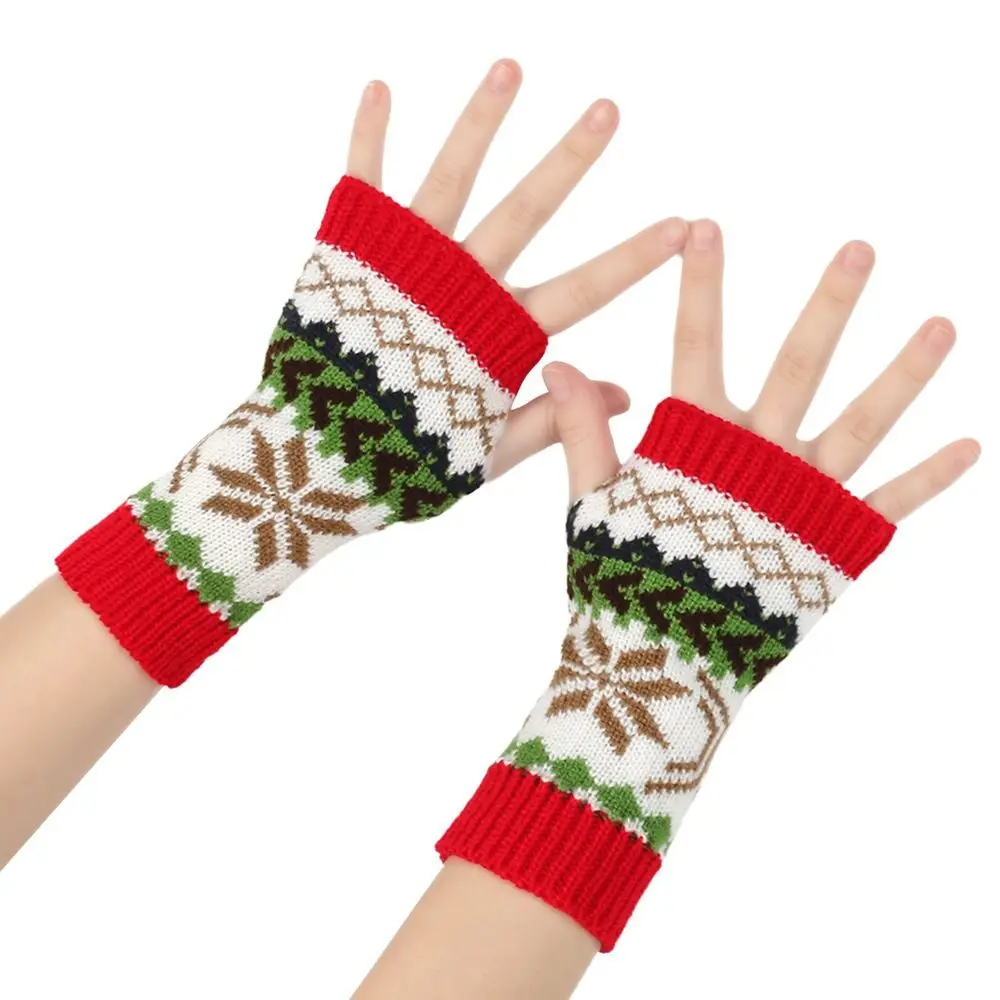 Festive Christmas Snowflake Women's Fingerless Gloves Writing Typing Winter Wrist Warmers Punk Gothic Rock Arm Warmers