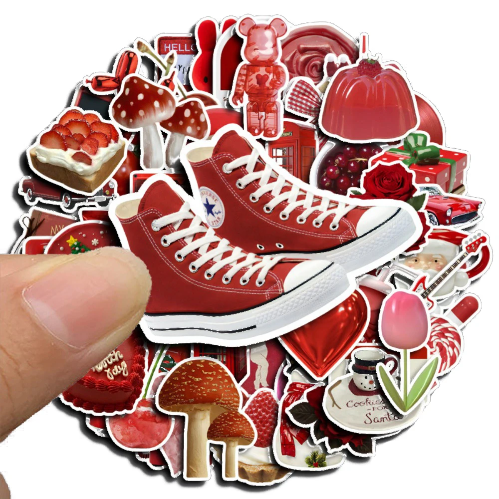 10/30/60PCS Retro Red Cartoon Stickers Ins Style Decoration DIY Notebook Laptop Phone Water Bottle PVC Waterproof Graffiti Decal