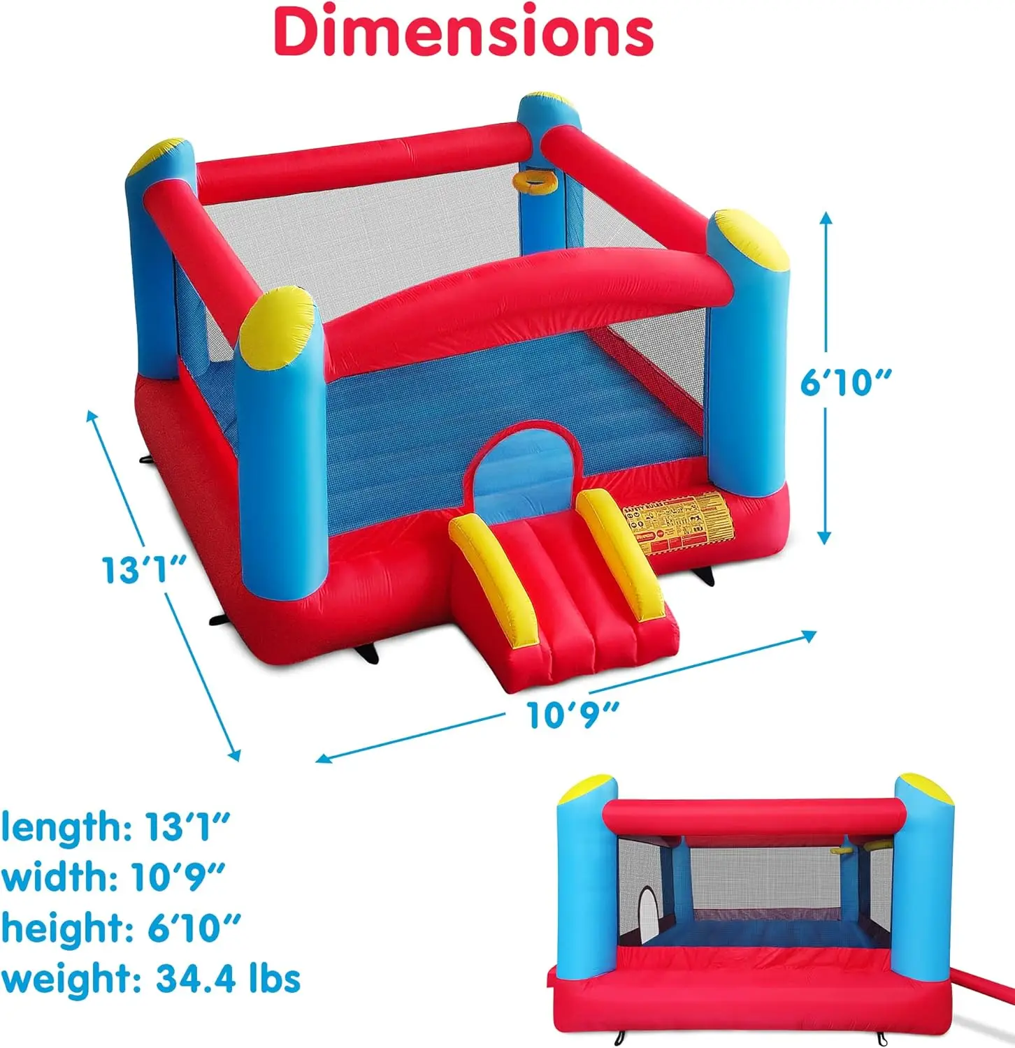 Giant Bounce House for Kids, Indoor Outdoor Inflatable Huge Bouncy Castle with Double Basketball Hoops, Includes Air Blower with