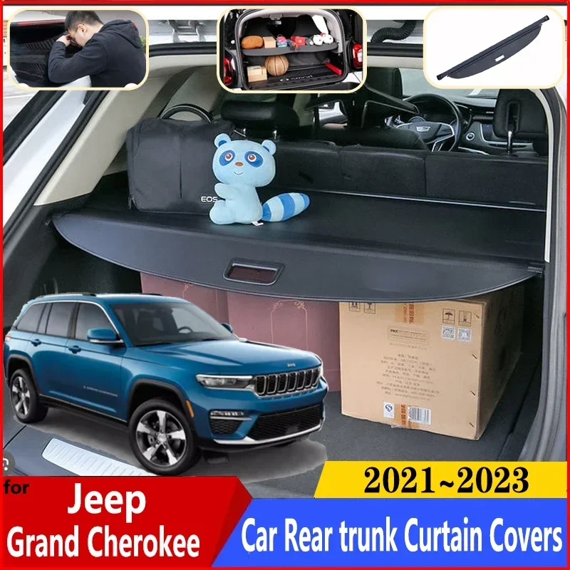 Car Trunk Curtain For Jeep Grand Cherokee & L WL 2021 2022 2023 Retractable Luggage Storage Partition Curtain Car Accessories