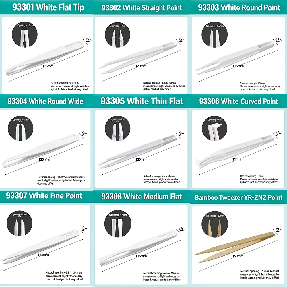 YARUN 9Pcs White Glass‑Filled PC Tweezers Kit Include 1 Bamboo Tweezer, Industrial Hand Tools for Electronics Repair