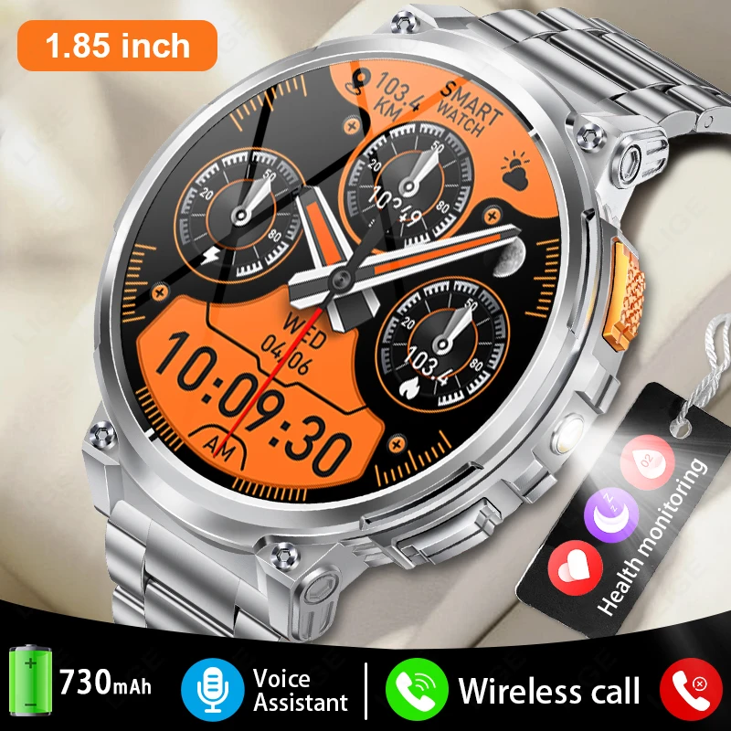 

LIGE K66 Smart Watch Men Flashlight Bluetooth Call 1.85inch 128MB Memory 730mAh Large Battery LED Light Outdoor Sport Smartwatch