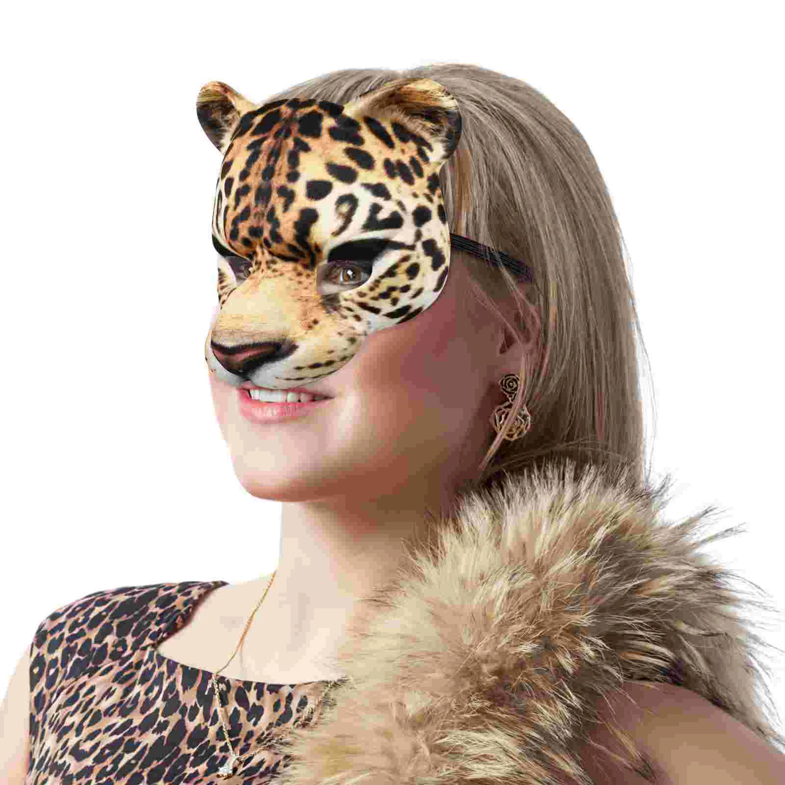 Halloween Mask Leopard Cosplay Half Face Masquerade Party for Make up Animal Supplies