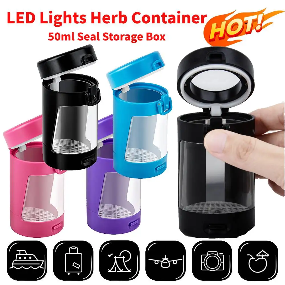 Magnifying Glass Jar & LED Light Transparent Glass Air Tight Storage Jar Magnifying Viewing Jar Herb Container Mildew Prevention