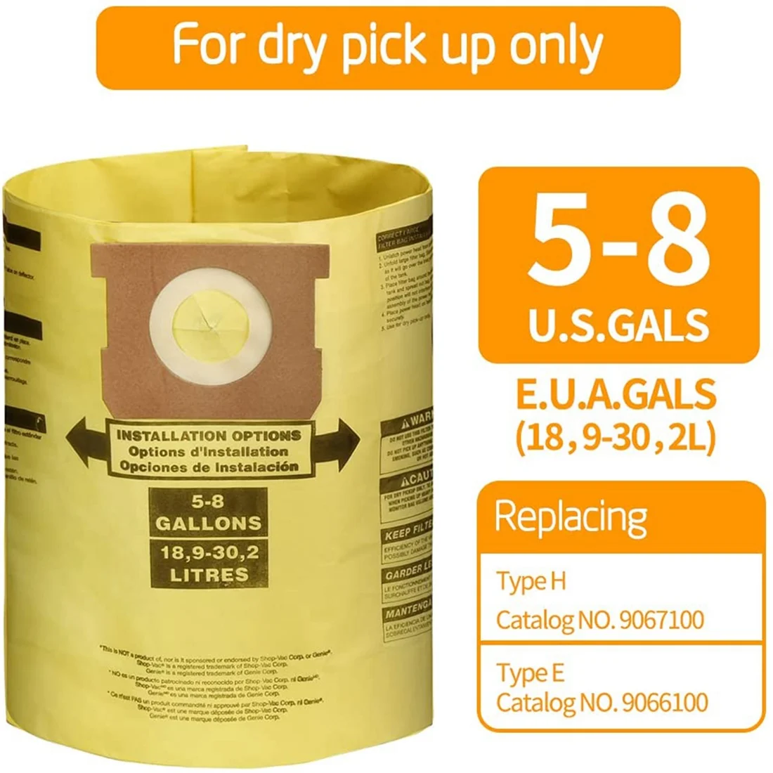 ABRG 5 Pack Vacuum Dust Filter Bags for 5-8 Gallon Shop Vac Wet Dry Vacuum Cleaners, 90661 906-61 9066100 90671 9067100,Etc