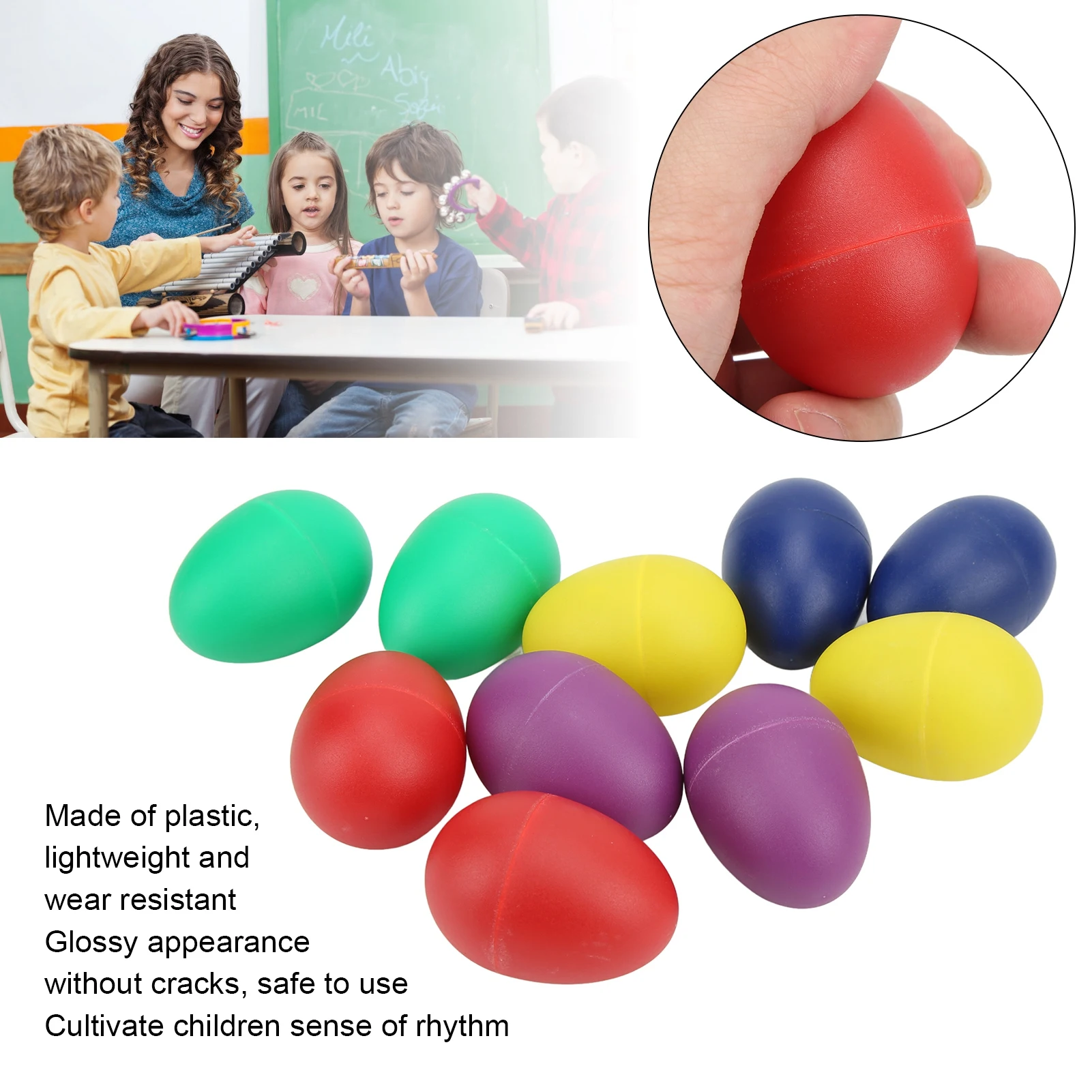 ZK30 10 peças mini ovos musicais coloridos mão agitadores de ovos de plástico brinquedo de instrumento musical de percussão