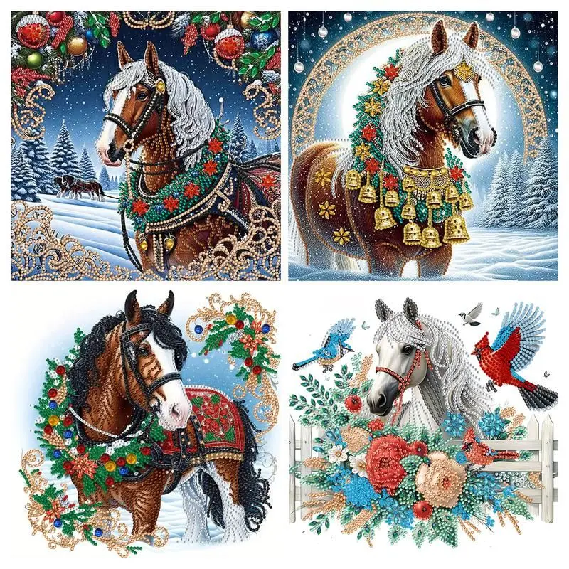 CHENISTORY DIY Christmas Horse 5D Special Shape Diamond Art Kits For Beginners,Diamond Art Painting Kits For Home Wall Decor