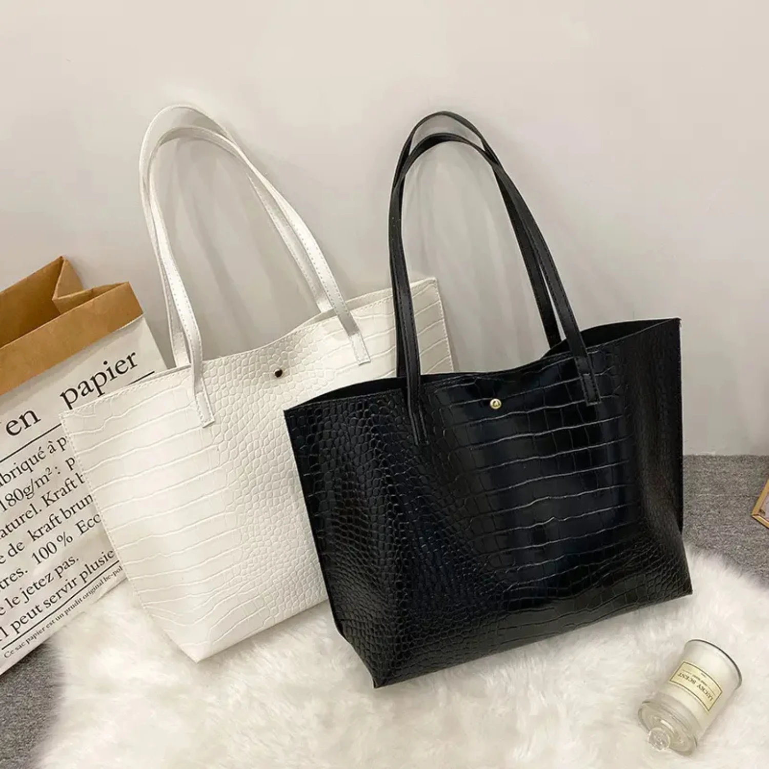Large Capacity Tote Bag, Crocodile Pattern Handbag, Women's Casual Shoulder Bag For Work