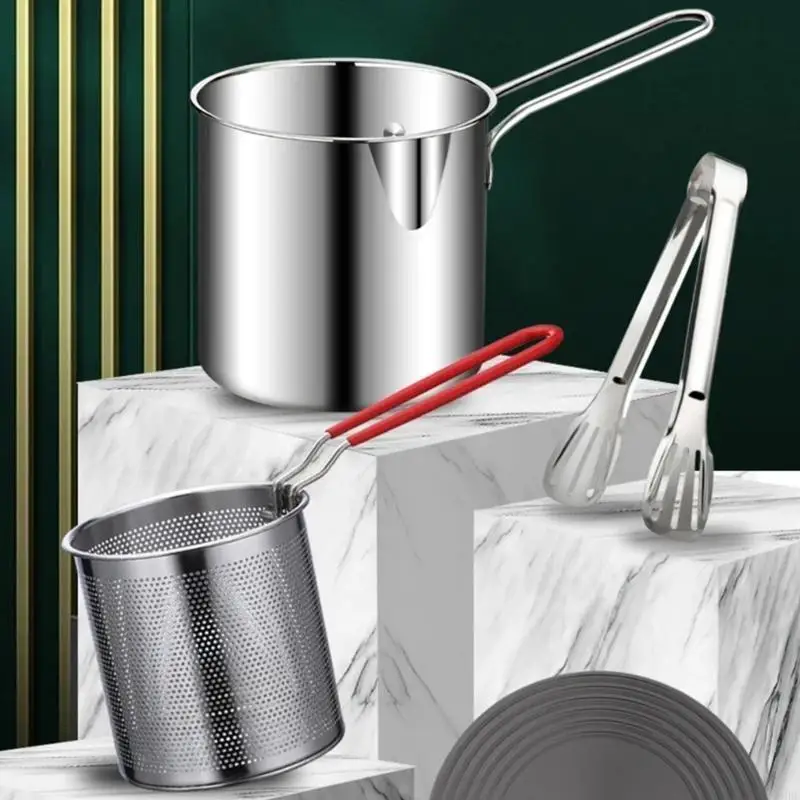   1.2L Stainless Steel Mini Oil Pot With Filter Mesh For Home Frying Kitchen Tool