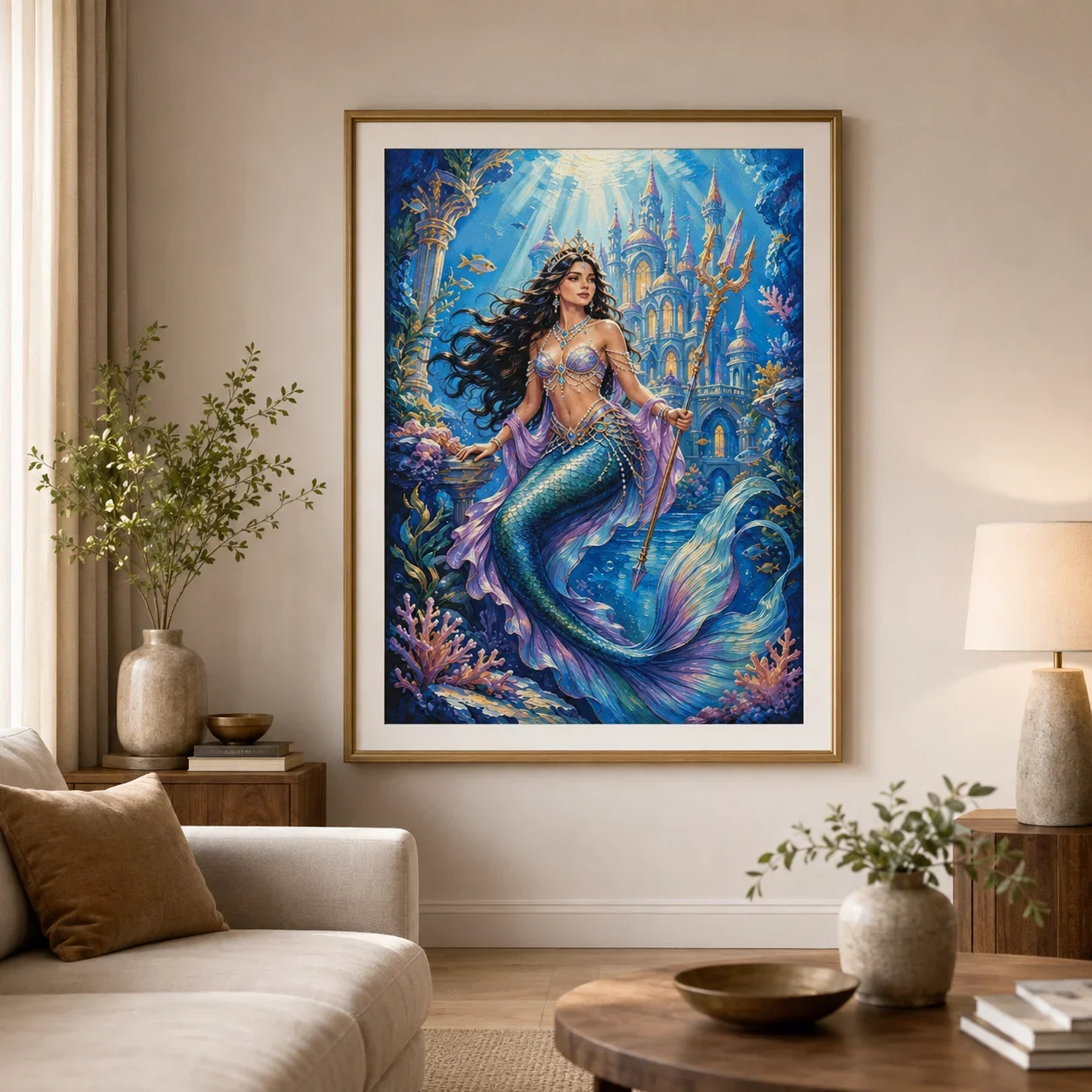 [ZZ8898-Poseidon Mermaid Princess]11CT 14CT 16CT DIY Stamped Cross Stitch Kit with Printed Canvas and Cotton Threads Embroidery