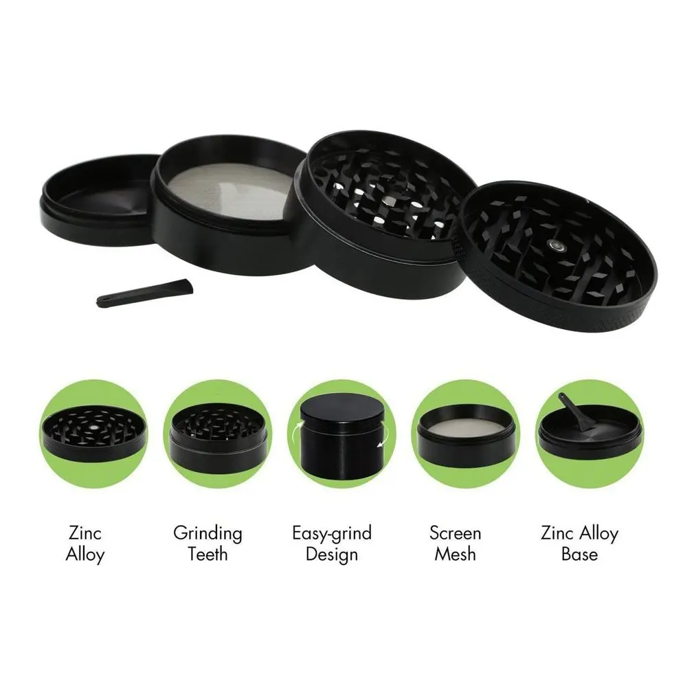 Mini Grinder Grass com Material de Liga de Zinco, Dry Herb Crusher, 4 Camadas, Moinho Manual de Tabaco