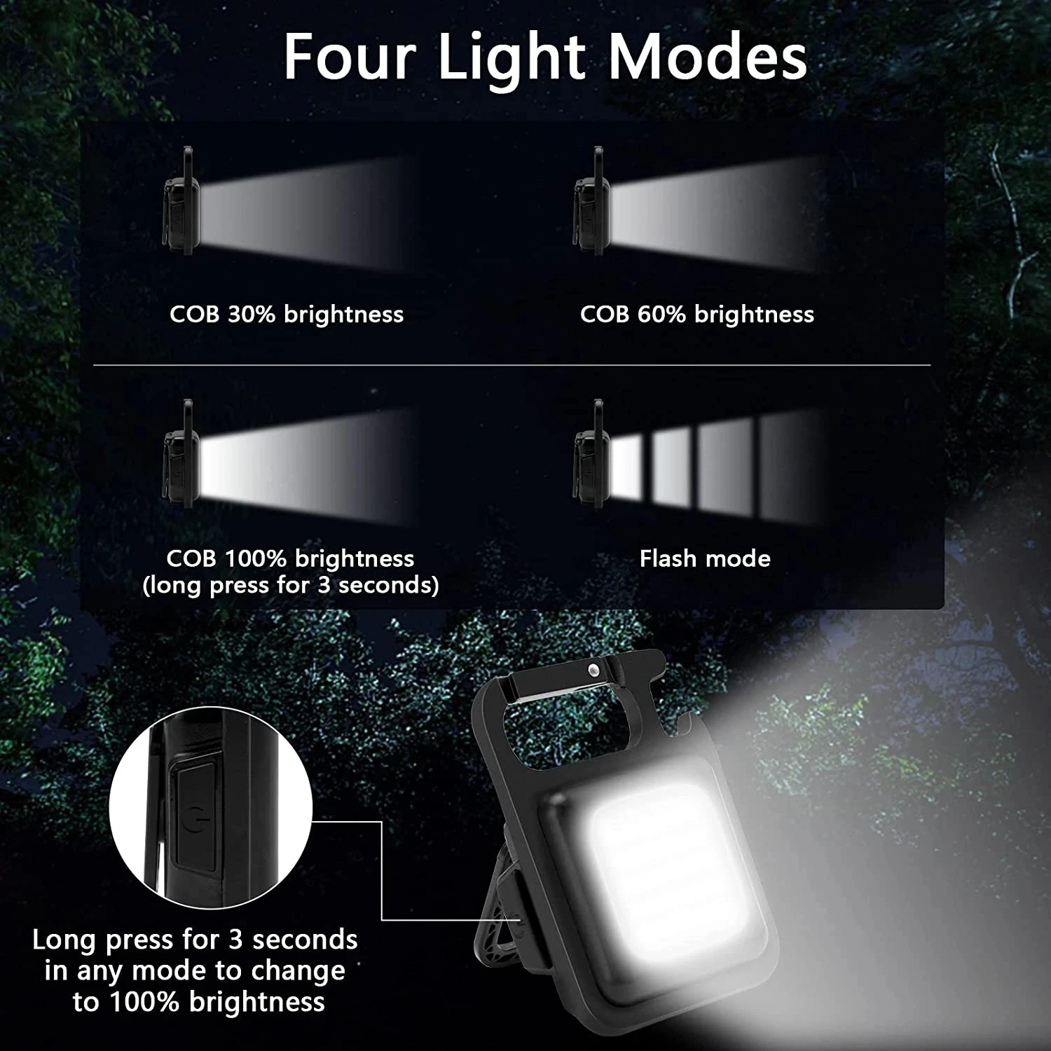 Mini lampe de poche LED COB portable, porte-clés multifonctionnel, lampes de poche de camping, chargement USB, lampes de travail, lanterne de pêche