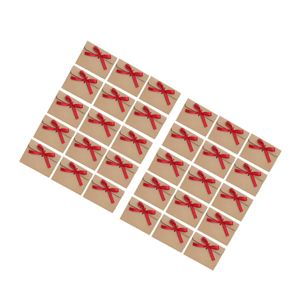 

50Pcs European Style Kraft Paper Envelope Bowknot Decoration Red Festival Wedding Gift Money Invitation Card Envelope