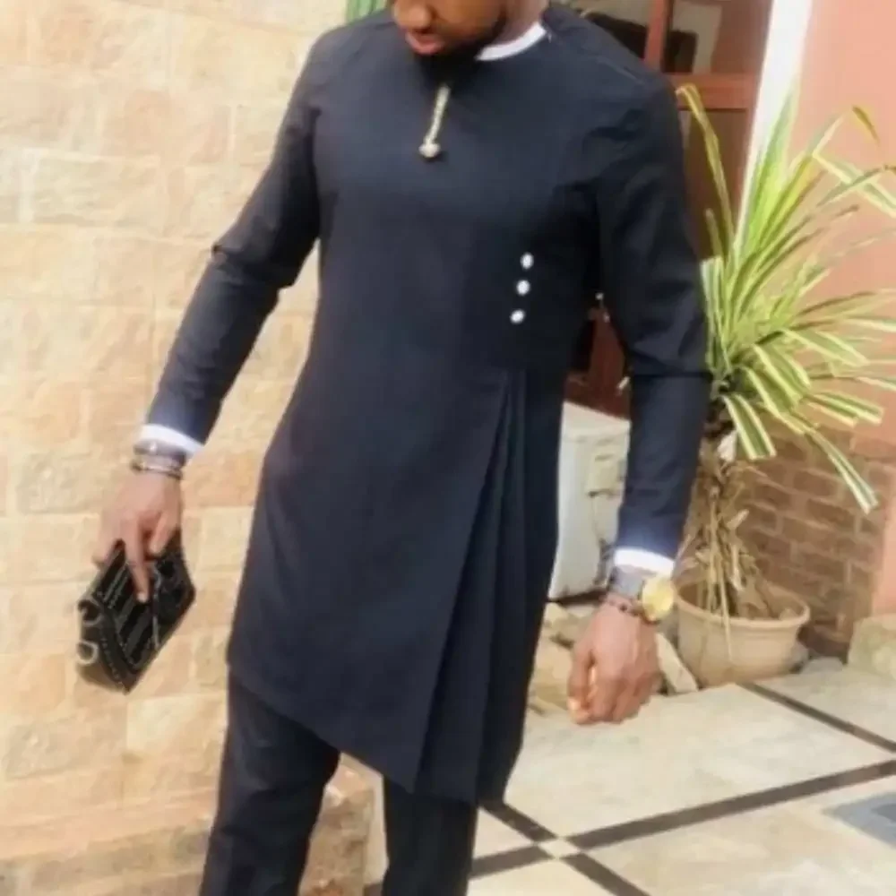 Pop Abaya Men's Black Shirt For Spring And Autumn, United Arab Emirates, Saudi Arabia, African Style, Youth Casual Cotton Shirt