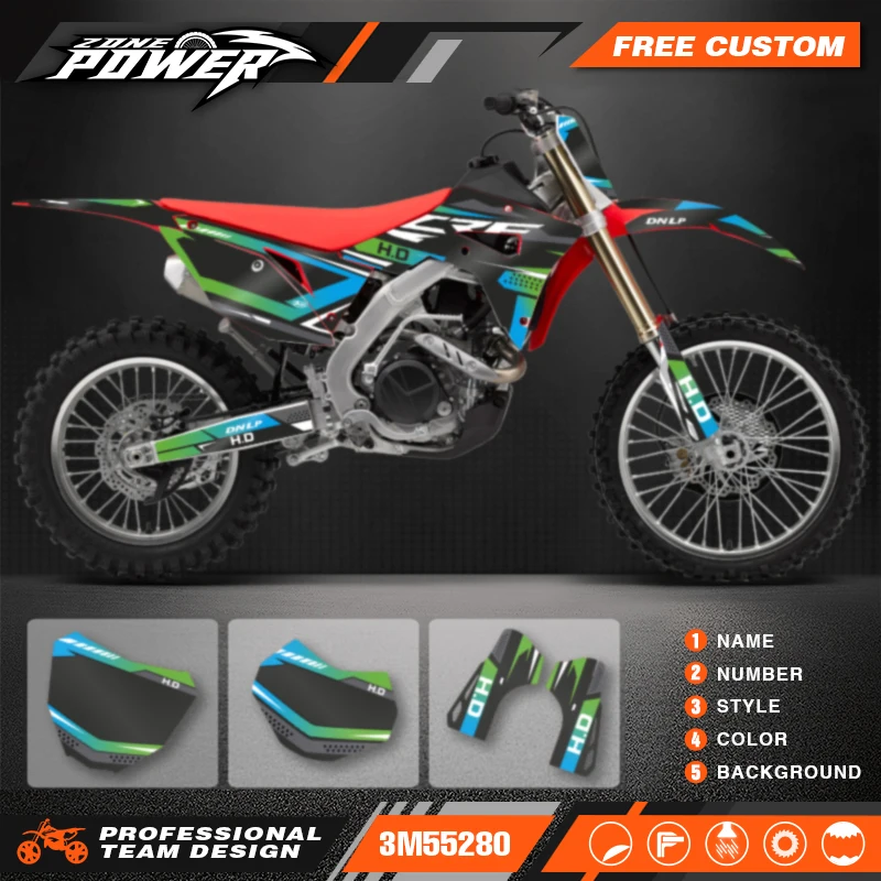 Powerzone Motorcycle Graphic Decal Stickers Kits For Honda CRF250RX 2018-2021 CRF450RX 2017-2020 Number Name Customize 005