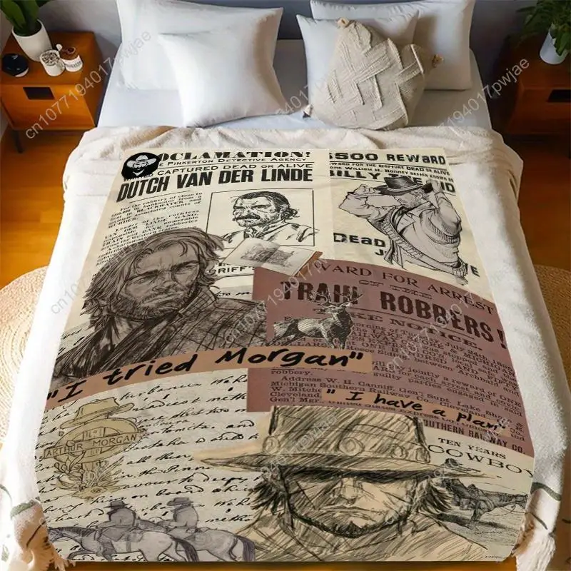 Vintage Arthur Morgan themed flannel blanket - Ultra-soft microfiber comfortable for all seasons indoors Custom blankets