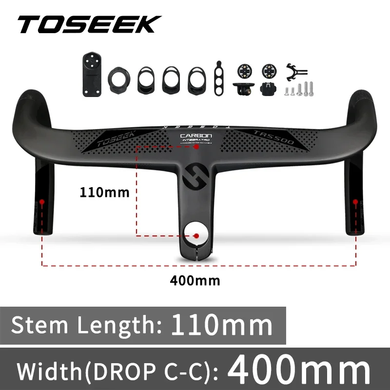 TOSEEK Full Crabon Fahrrad-Straßenlenker, integriert, 400 mm, 420 mm, 440 mm, Rennrad-Lenker, Drop-Lenker, ultraleicht