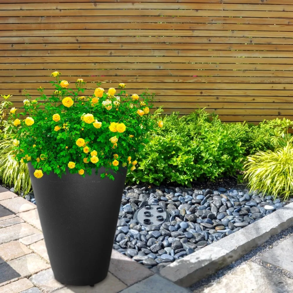 

20” Outdoor Siena Garden Planter, Made from 100% Recycled Material, Weather Resistant, Black