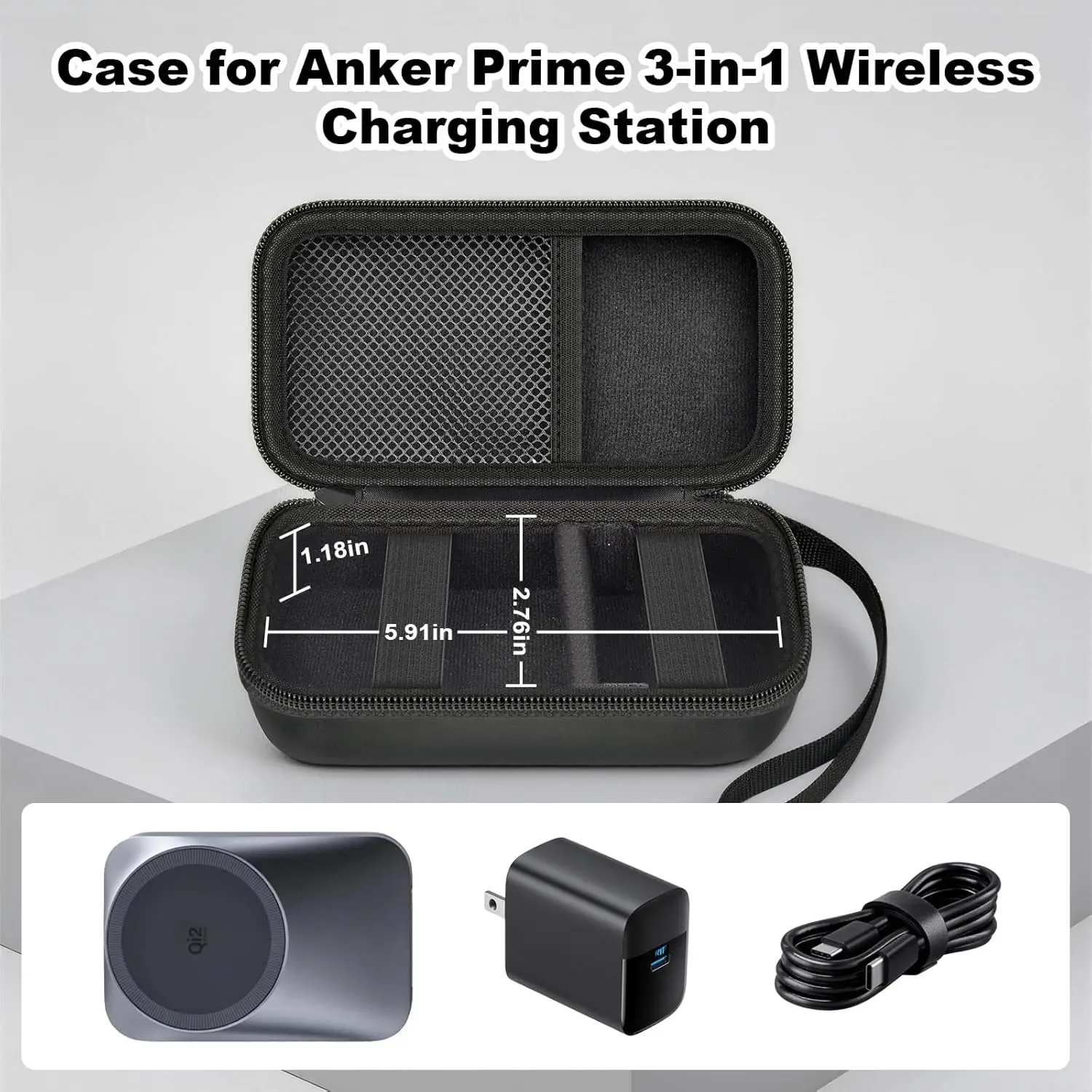 (Case Only)Travel Case for Anker Prime 3-in-1 Wireless Charging Station | EVA Carrying Bag with Compartments for Foldable MagSaf