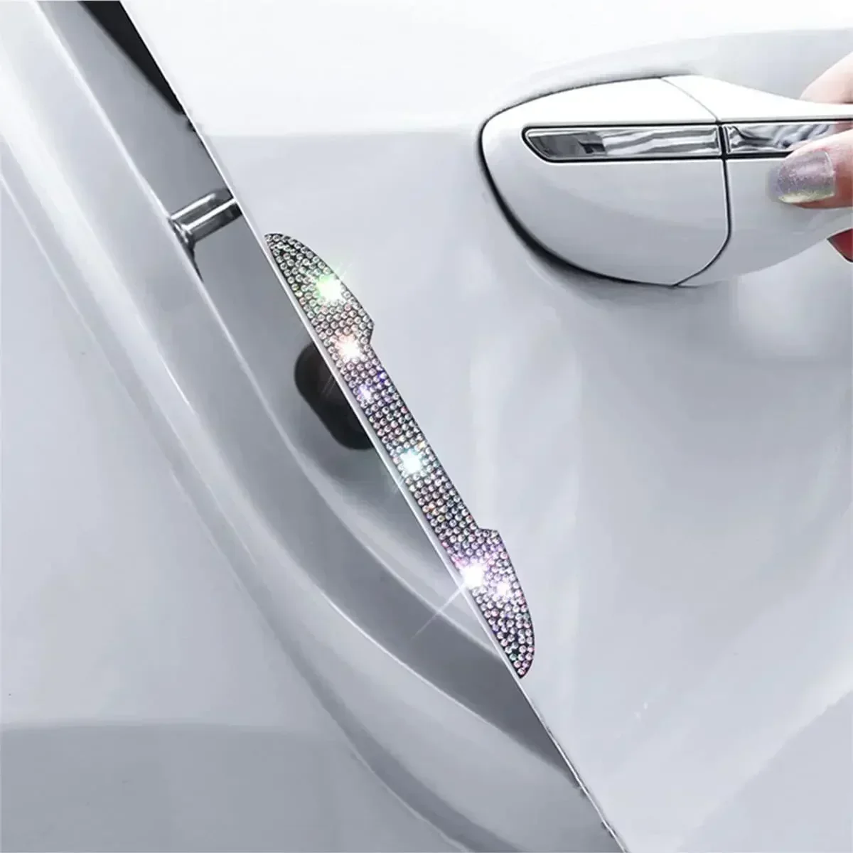 2/4pcs Universal Handle Car Rearview Mirror Door Edge Protector Diamond Crystal Bling Decoration Sticker Decal Auto Accessories
