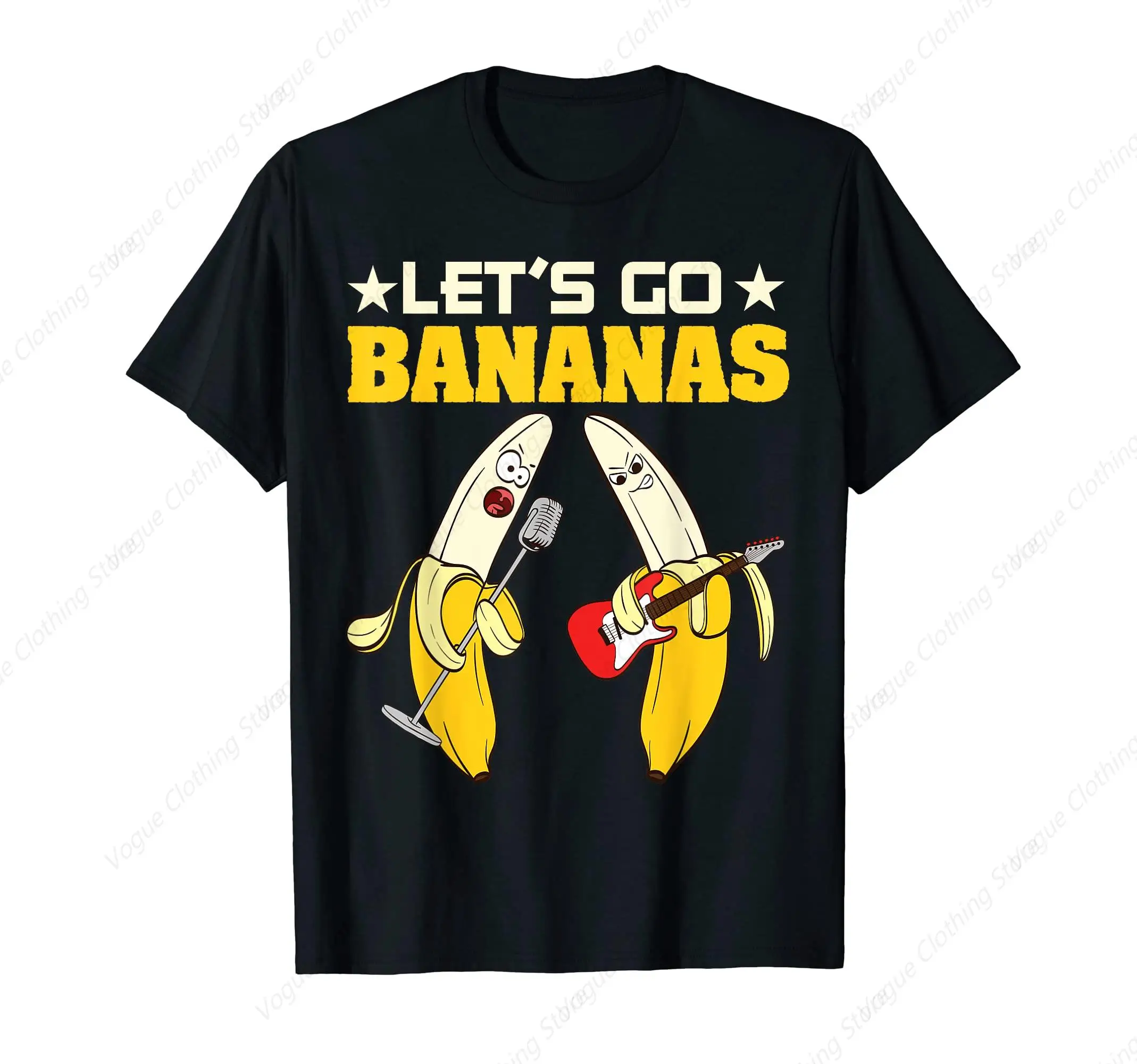 Funny Let'S Go Bananas Banana Party Bananas Singing Guitar T-Shirt Funny Graphic Short Sleeve Daily Comfortable Tee