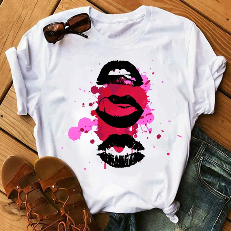

Red Lip Zipper Graphic Printing Summer Luxury Brand Pure Cotton Men's and Women's T-shirt Short Sleeve Street Fashion Trend