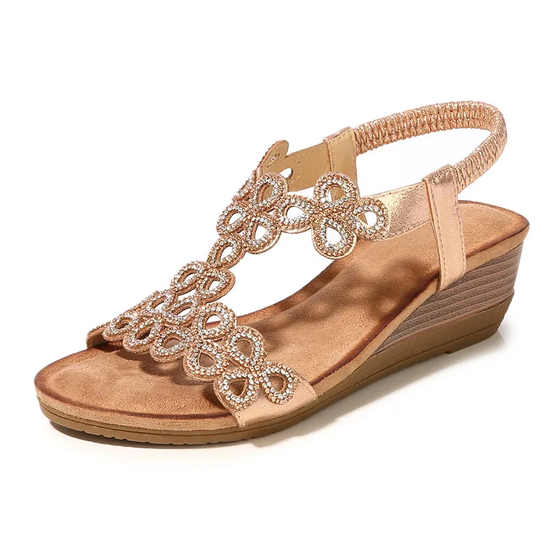 

2022 Ladies Summer Sandals Classic Bohemian Open Toe Roman Sandals Rhinestone Fashion Trend Platform Wedge Sandals