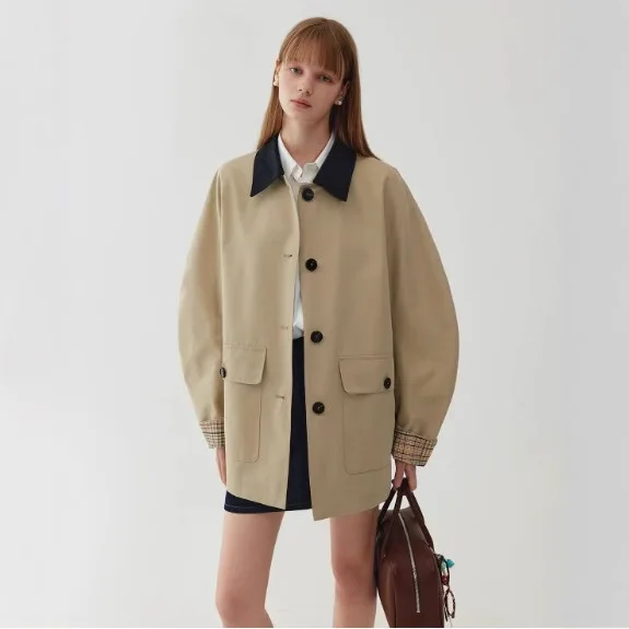 2025 Spring and Autumn New Women's Windbreaker Coat Commuter Splicing Casual Retro Windbreaker