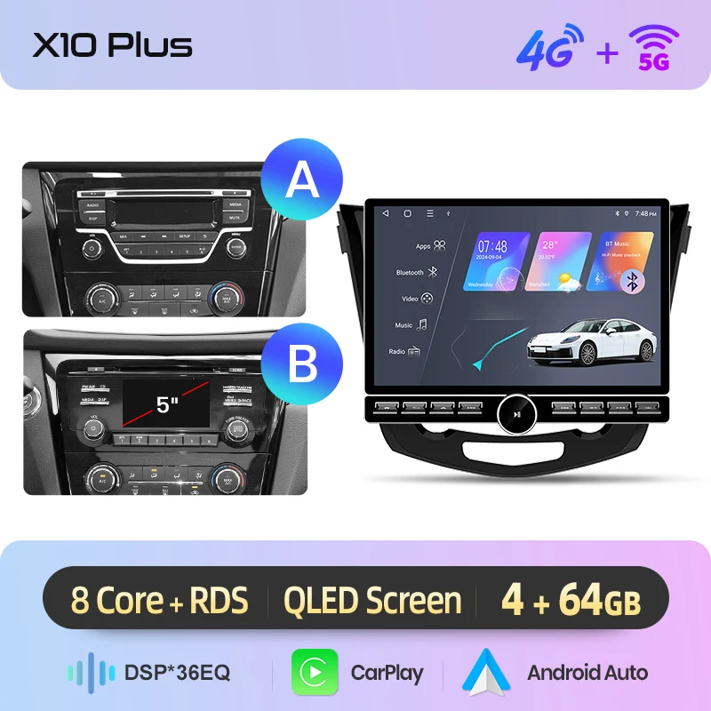 Junsun 13.1″ QLED Draadloze CarPlay Android Auto Autoradio Voor Nissan Qashqai 2 X-Trail T32 2013-2017 Intelligente Systemen DSP SWC