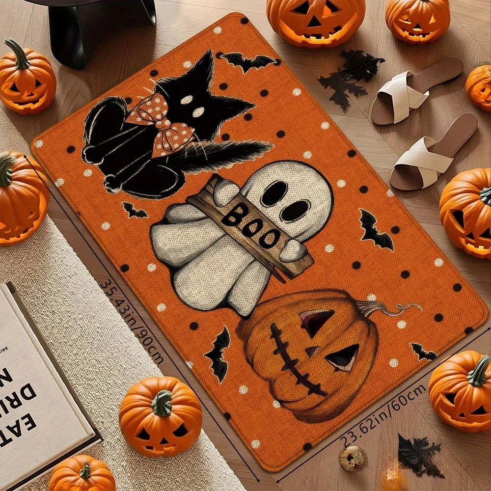 VIKAMA Halloween Decor Carpet Orange Door Mat Kitchen Rug Welcome Mat Rug For Bedroom Carpet For Living Room Bathroom Mat Home
