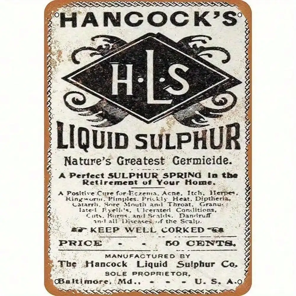 Hancock Apothecary Liquid Sulfur Metal Sign Vintage Rustic Tin Plaque Wall Art Decor For Home Bar Indoor Outdoor