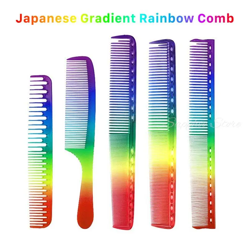 Japanese Anti-Static Rainbow Colorful Hair Comb Double Head Entangled Comb Hair Styling Tool Salon Barber Hairdressing Comb