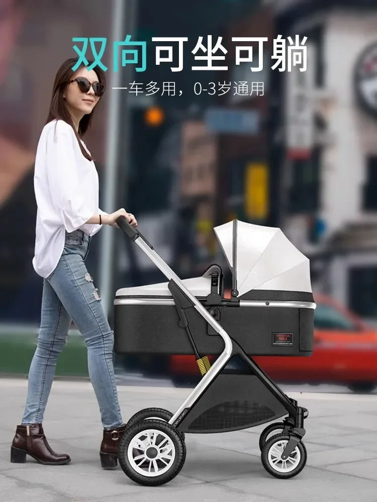 High View Baby Stroller Can Sit and Lie Down and Fold Lightly, Two-way Shock Absorber Newborn Baby Baby Stroller