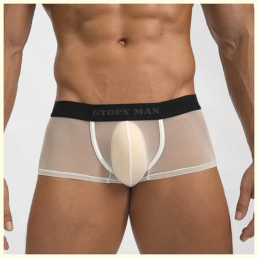 Men's Sexy Mesh Boxer Shorts U Pouch Low Rise Breathable Transparent Underwear