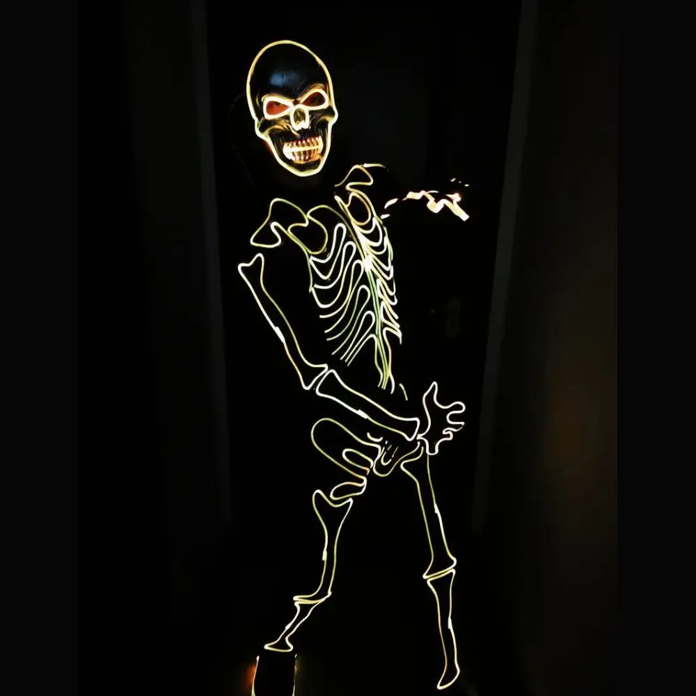 Halloween Mask LED Skeleton Costume Adult Novelty Suit Disco Party Dj Nightclub Dancer Performer