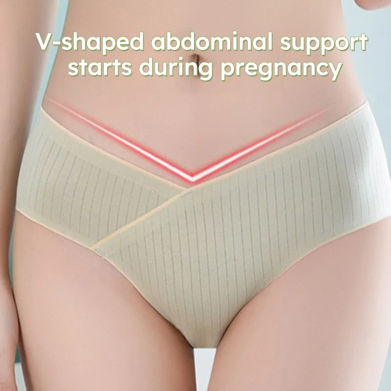 Four Seasons Maternity Clothings Low Waist Brief Seanless Solid Color V-shaped Support Belly Cotton Underwear for Pregnant Women