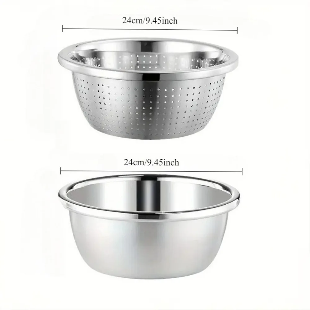 2pcs Stainless Steel Colander Strainer Set Micro Hole Mesh Bowl For Rice Fruit Veggie Pasta Washing Kitchen Utility Tool Kit Set