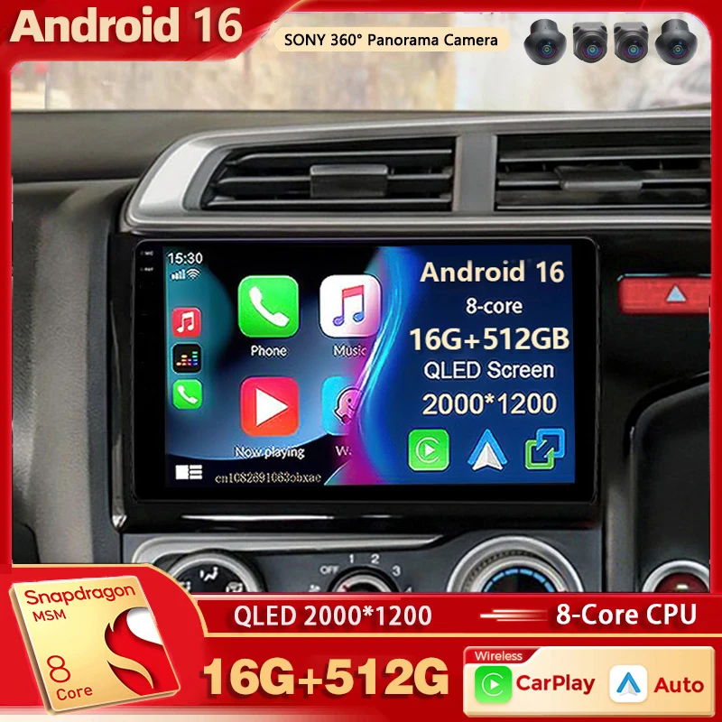 Android 16 For Honda Jazz 3 2015-2020 Fit 3 GP GK 2013 -2020 RHD 2K QLED Stereo Car Radio Multimedia Video Player GPS 4G CarPlay