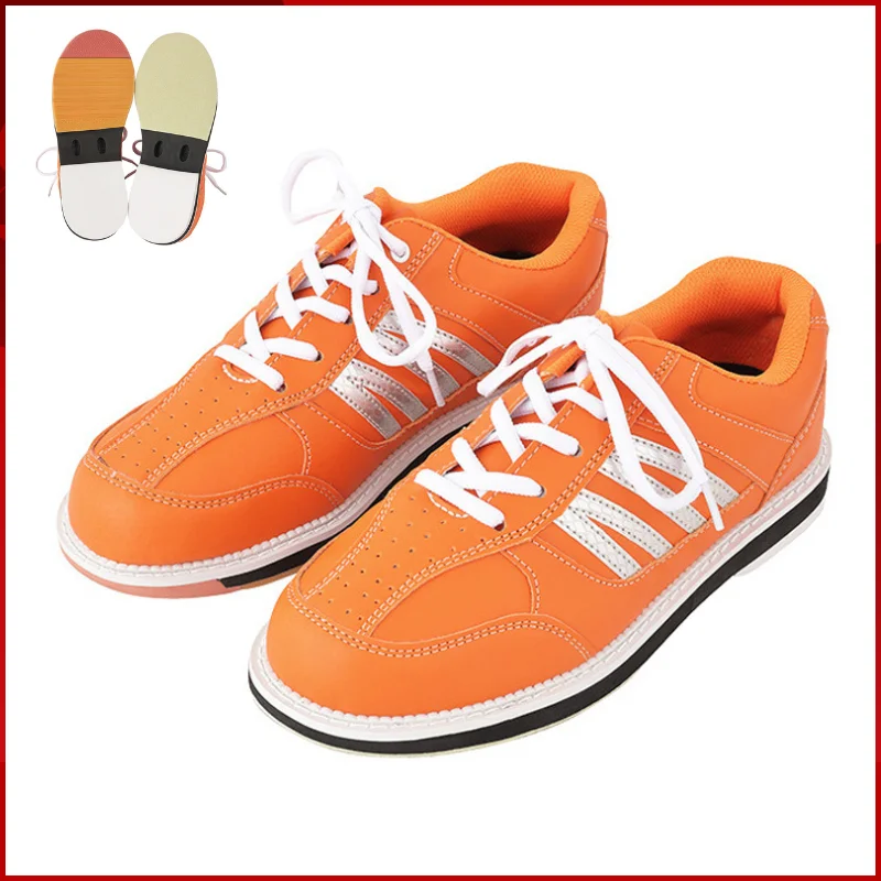 Brand CS Size 38-46 Orange Bowling Shoes for Men Women Non Slip Pro Lace Up Leather Alley Bowling Gym Boots Sport Sneakers